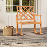 Tangkula Teak Wood Rocking Chair, Oversized Porch Rocker with Backrest and Slatted Seat (1/2, 32 x 28 x 35 Inch)