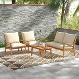 Tangkula 4 Pieces Patio Furniture Set, Outdoor Acacia Wood Conversation Set with Soft Cushions and Coffee Table