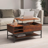 Tangkula Lift Top Coffee Table, Industrial Living Room Table with Hidden Compartment(Industrial, Rustic Brown)