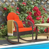 Patio Wicker Rocking Chair, Outdoor PE Rattan Rocker with Seat and Back Cushion