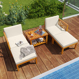 Tangkula 5 Pieces Acacia Wood Patio Chaise Lounge Chair Set with Ottomans and Cushions