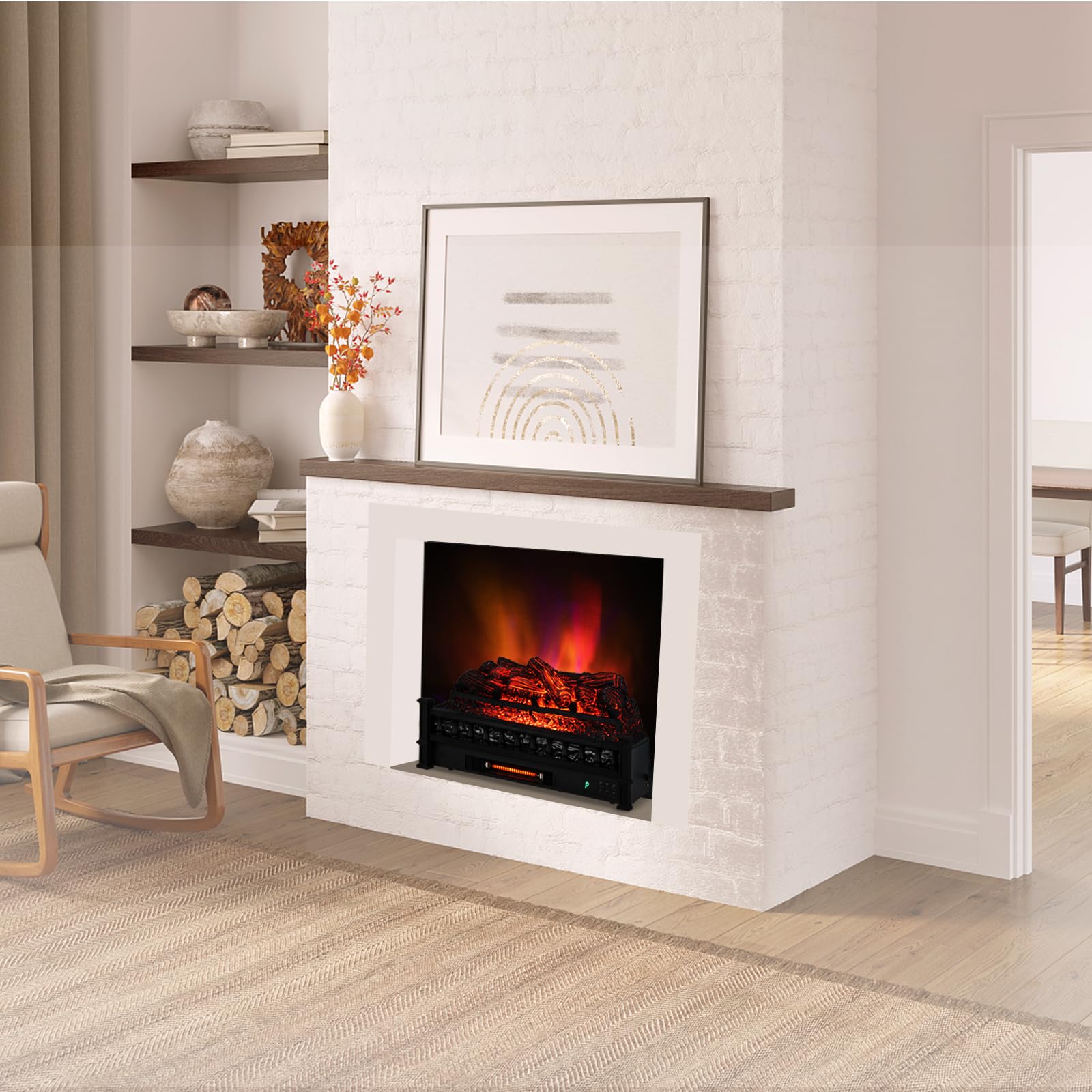 Tangkula 26" Infrared Quartz Electric Fireplace Log Heater with Realistic Pinewood Ember Bed