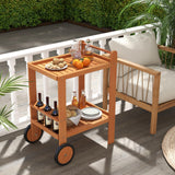 Tangkula Wood Bar Cart, Outdoor Indoor 2 Tier Rolling Serving Cart