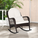 Patio Wicker Rocking Chair, Outdoor PE Rattan Rocker with Seat and Back Cushion