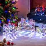 Tangkula Set of 3 Christmas Lighted Gift Boxes, Pre-lit 90 LED Light Up Present Box Decorations