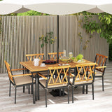 Tangkula 7-Piece Patio Dining Set, Acacia Wood Outdoor Furniture Set with 2” Umbrella Hole and Seat Cushions