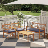 Tangkula 4 Piece Wood Patio Furniture Set, Outdoor Conversation Set w/Soft Seat Cushions