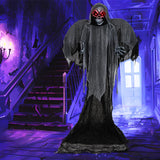 Tangkula 12.1 ft Halloween Hanging Reaper w/Wings, Voice Activated Animatronic Ghost w/Lighted Eyes & Terrifying Sounds