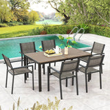 Tangkula 7 Piece Outdoor Dining Set, Patio Furniture Set w/ 6 Stackable Chairs & Large Rectangle Table, Dining Table Set for 6