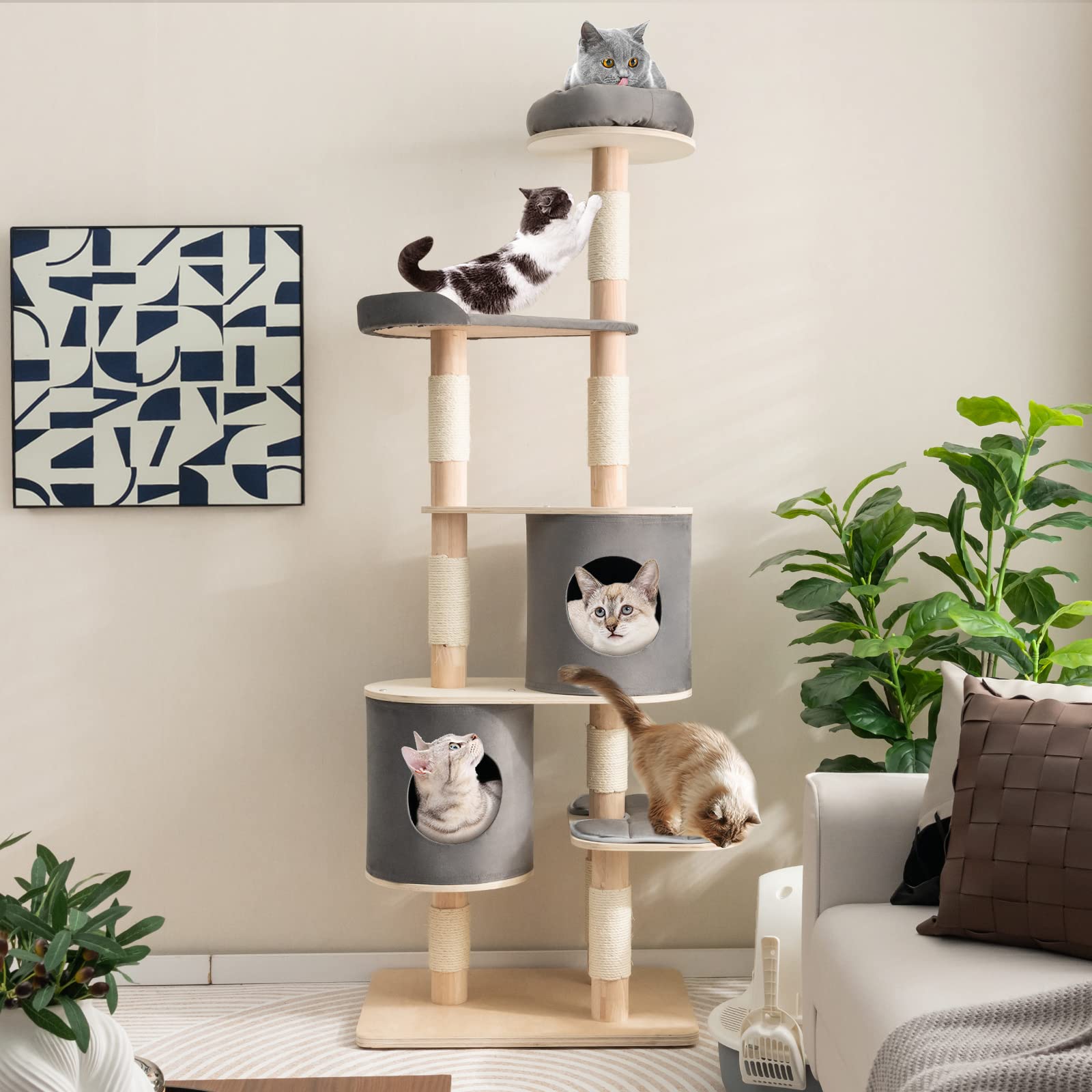 75 Inch Tall Cat Tree for Indoor Cats - Tangkula