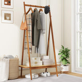 Tangkula Bamboo Clothing Rack, 65.5” Clothes Rack with Top Hanging Rod