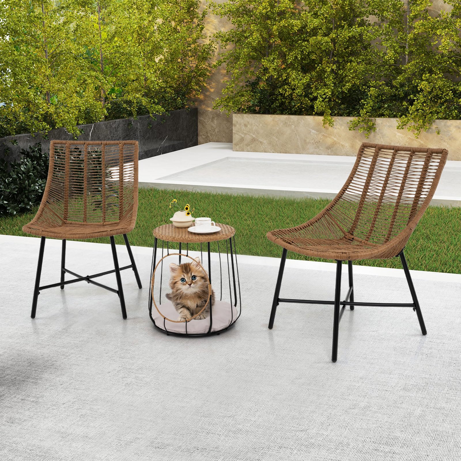 Tangkula 3 Pieces Outdoor Furniture Set with Pet House