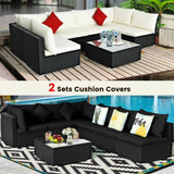 Tangkula 7 Piece Patio Furniture Set, Outdoor Sectional Sofa with 2 Pillows and Cushions