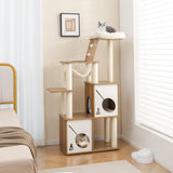 Tangkula Modern Cat Tree, 57 Inch Wood Cat Tower with Sisal Scratching Posts, Padded Top Perch