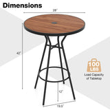 Tangkula 28” Outdoor Bar Table, Round Bar Height Table with Wood-Like Tabletop