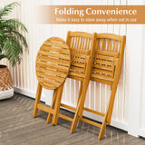 Tangkula 3 Pieces Acacia Wood Patio Folding Bistro Set, Outdoor Table and Chairs Set with Soft Cushions