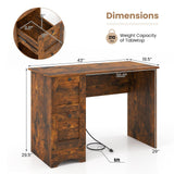 Tangkula Computer Desk with Drawers & Charging Station