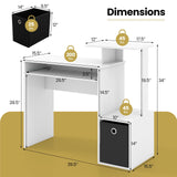 Tangkula Computer Desk with Fabric Drawer & Keyboard Tray, Space-Saving Study Writing Desk with Open Storage Shelves & Printer Stand