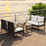 Tangkula 4 Piece Patio Conversation Set, with Heavy Duty Solid Acacia Wood Armrests & Tabletop