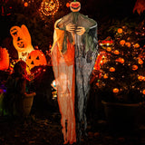 Tangkula 8.2 FT Halloween Hanging Pumpkin Ghost, Light-up Scary Prop for Haunted House with Red Glowing Eyes & Bendable Arms