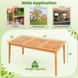 Tangkula 6-Person Outdoor Acacia Wood Dining Table, 67” x 35” Rectangular Bistro Table with 1.96” Umbrella Hole