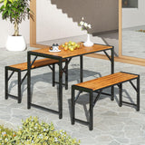 Tangkula 3-Pieces Patio Dining Set for 4 People, Outdoor Picnic Table & 2 Benches