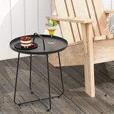 Tangkula Outdoor Side Table with Handle, 18" Round Small Coffee Accent Table for Indoor & Outdoor