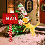 Tangkula 5.5 FT Christmas Lighted Mailbox & Dog, Xmas Decoration with 120 Warm White LED Lights