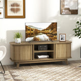 Tangkula Sliding Doors TV Stand for TV up to 55 Inch, Mid Century Modern TV Console Table (Oak)