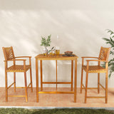 Tangkula 3 Piece Patio Bar Table & Chairs, Outdoor Acacia Wood Bar Set w/Slatted Seat & Tabletop