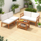 Tangkula 5 Pieces Acacia Wood Patio Furniture Set, Outdoor Sectional Conversation Set with Cushions