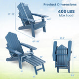 Tangkula Folding Adirondack Chair, All-Weather HIPS Lounge Chair w/Retractable Footrest & Adjustable Backrest