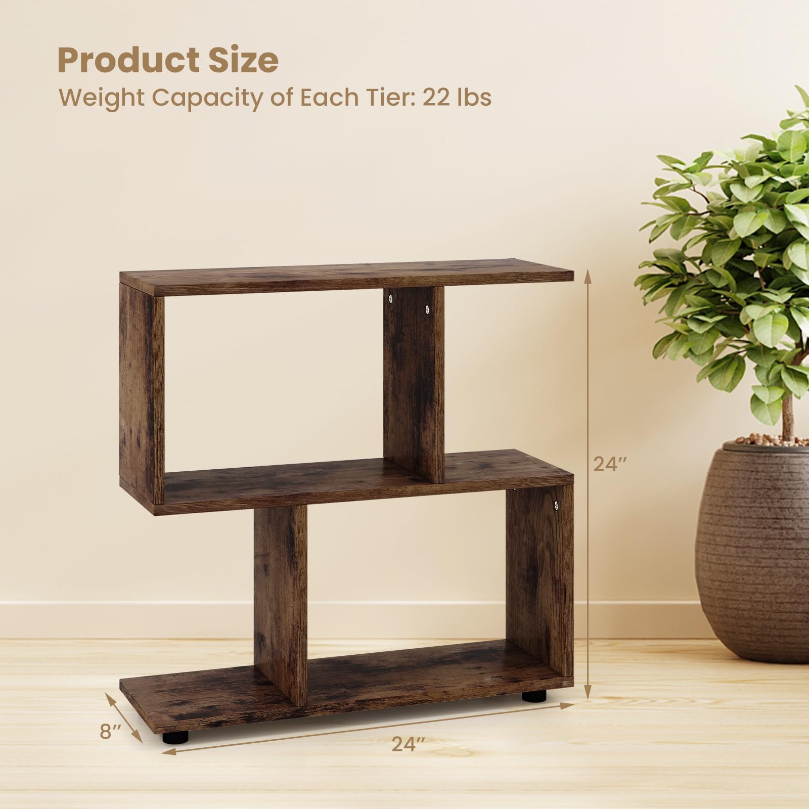 2 Tier Geometric Bookshelf, Freestanding Wood Display Shelf - Tangkula