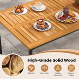 Tangkula 7 Piece Outdoor Dining Set for 6, Acacia Wood Rectangular Dining Table & 6 Armless Chairs w/Metal Frame