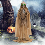 Tangkula 5.6 FT Halloween Standing Animated Skeleton with Chain, Animatronic Skull Grim Reaper with LED lights