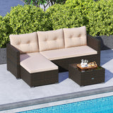 Tangkula L Shaped Outdoor Patio Furniture Set, with Cushions and Tempered Glass Coffee Table