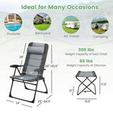 Tangkula Set of 2 Patio Folding Chairs & Ottoman, Padded Lawn Dining Chair Set with 7-Level Adjustable Backrest