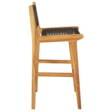 Tangkula Teak Wood Bar Chair, 30” Rattan Bar Stool with Backrest & Footrest