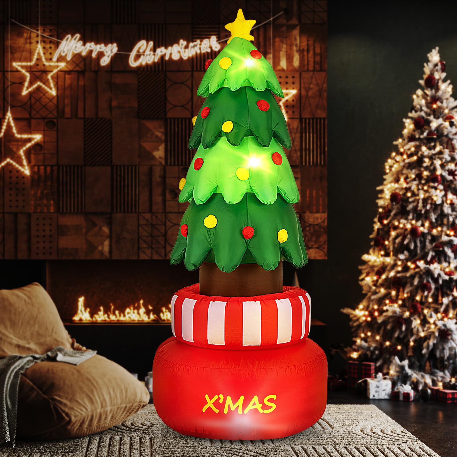 Tangkula 8 FT Christmas Inflatables, Blow-up Rotating Xmas Tree with Built-in LED Lights