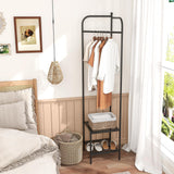 Tangkula Corner Coat Rack with Storage, Simple Hall Tree with Hanging Rod & 2 Mesh Shelves