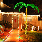 Tangkula Artificial Lighted Palm Tree, 7.5 FT Coconut Plam Tree w/ 4 Fronds & Metal Base