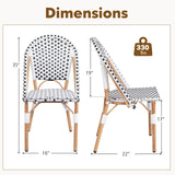 Tangkula French Bistro Chair Set, Outdoor Armless Dining Chairs with Hand-Woven Rattan