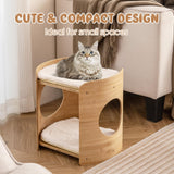 Tangkula Elevated Cat Bed for Indoor Cats, 2-Tier Cute Small Cat Tree Tower with Natural Bamboo Frame