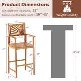 Tangkula Set of 2/4 Outdoor Acacia Wood Bar Stools, Bar Height Patio Chairs with Backrests