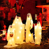 Tangkula 4 PCS Halloween Lighted Standing Ghost Family with Red & Warm White LED Lights