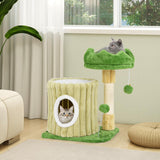 Tangkula Small Cat Tree, Green Cat Tower with Private Cat Condo, Plush Top Perch, Hanging Pompom & Spring Toy