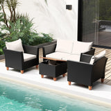 Tangkula Outdoor Conversation Set, Patio Cushioned Chairs w/Storage Coffee Table