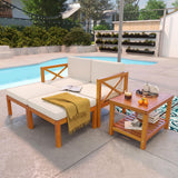 Tangkula 5 Pieces Acacia Wood Patio Chaise Lounge Chair Set with Ottomans and Cushions