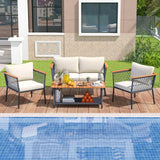 Tangkula 4 Piece Patio Furniture Set, Patiojoy Rattan Chair Set w/ 2-Tier Coffee Table