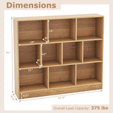 Tangkula 10-Cube Bookshelf, 47.5”L Floor Bookcase with 2 Anti-Tipping Kits